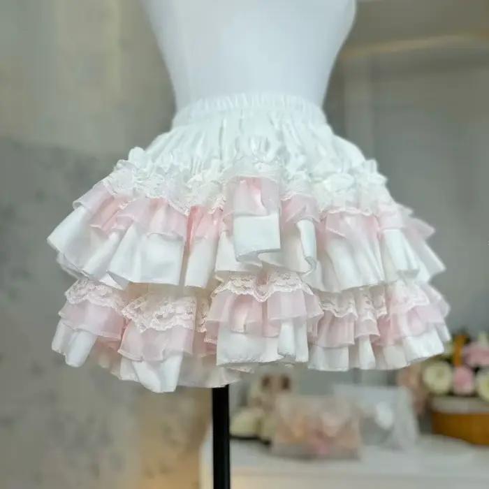 Jupe gâteau douce femmes Kawaii Style Lolita princesse Vintage mignon dentelle volants fête Mini jupes Harajuku Y2k Faldas Mujer 2025