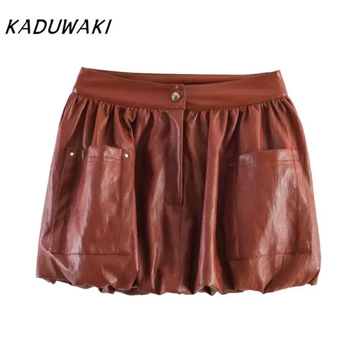 Ensemble jupe et veste bomber chic en similicuir pour femme KADUWAKI
