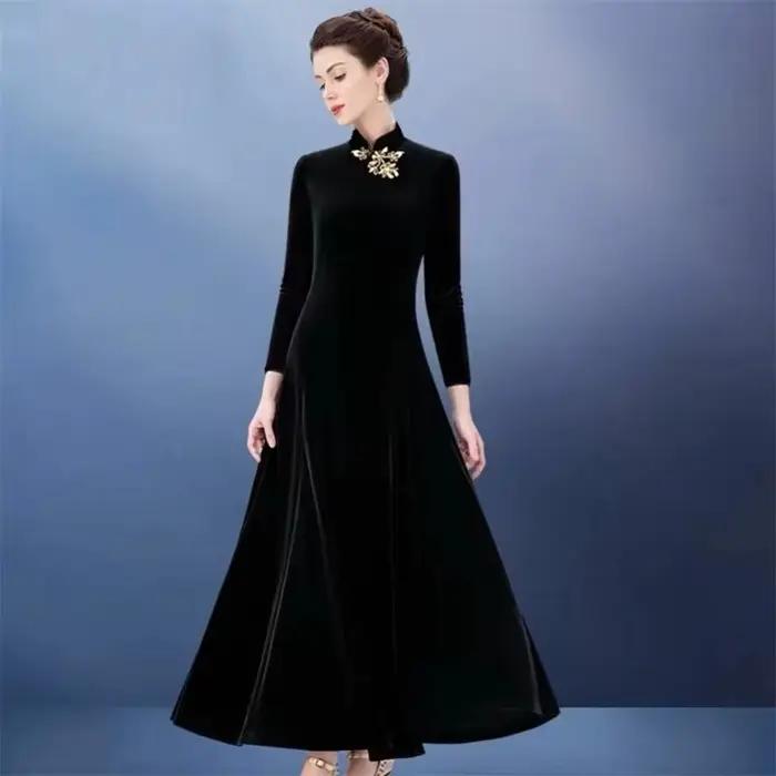 Robe Maxi en Velours localité à Manches sulfpour Femme, Style Ethnique, Nouvelle Mode Éducative, Printemps et Automne