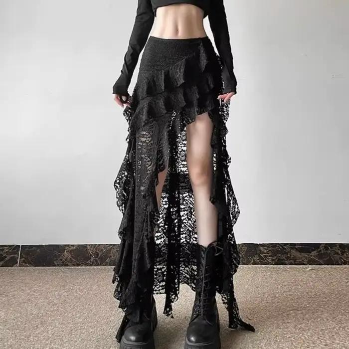 Jupe gothique des années 2000 pour femmes, polyester, dentelle, haute taille, style Y2K, streetwear, Gyaru, hip hop, jupe décontractée et esthétique