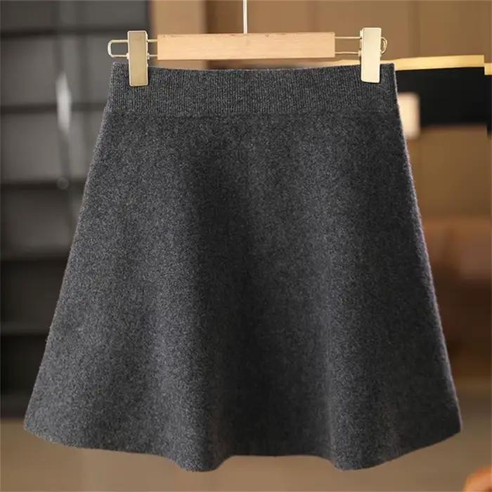Jupe en laine pour femmes automne hiver taille élastique Mini