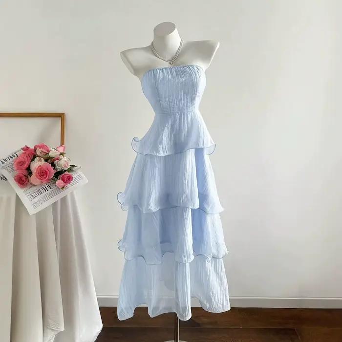 Jupe mi-longue amincissante plissée couleur unie style princesse