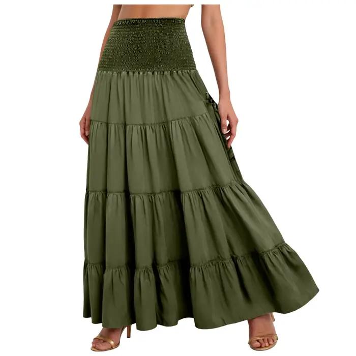 Boho fée jupes femmes à plusieurs niveaux Convertible robe bustier avec poches Vintage Hippie gitane a-ligne Maxi jupe polyvalente Sarong