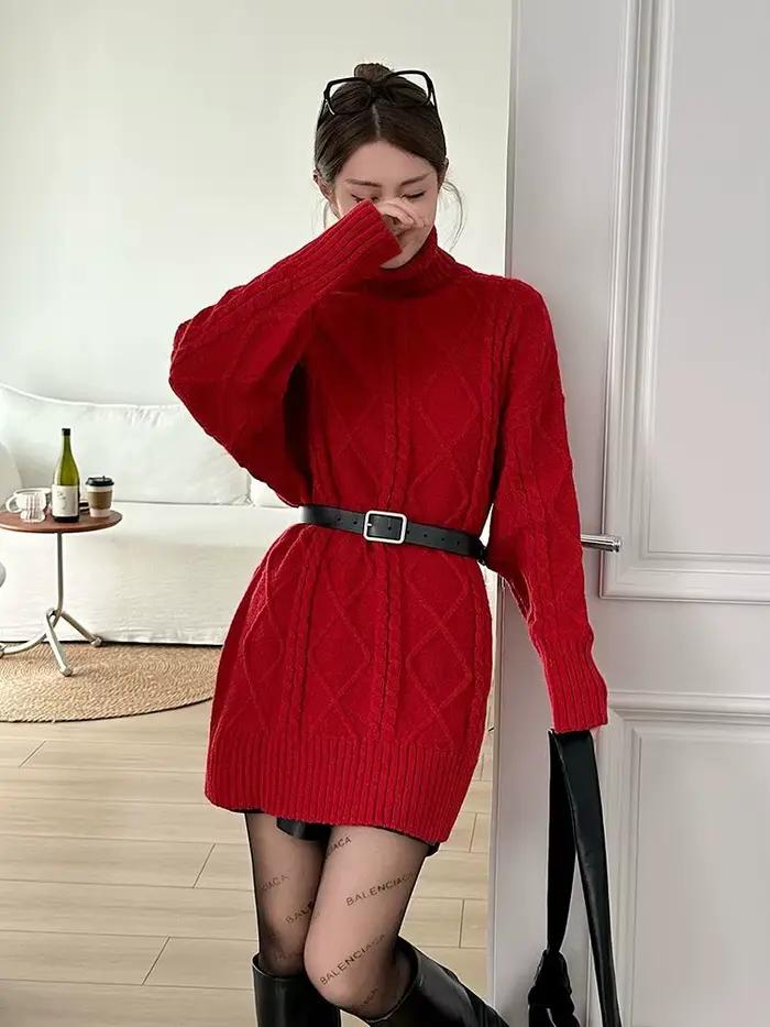 Jupe de noël rouge à col roulé pour femme