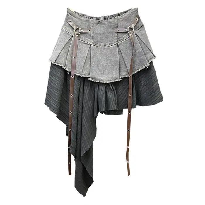 Jupes Courtes Femme Plissées Coupe Trapèze Taille Élastique Irrégulières Vintage Élégantes Épissées Y2K Streetwear Travail Sexy Printemps 2026