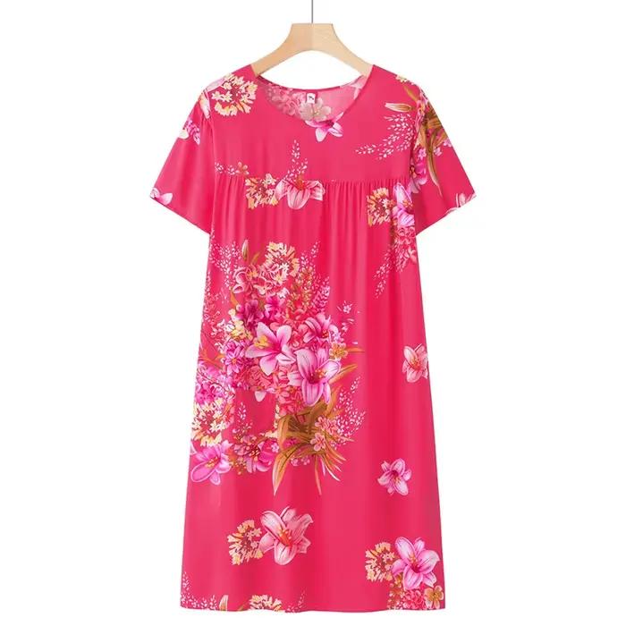 Nouvelle chemise de nuit grande taille, chemise de nuit à manches courtes pour femmes d'âge moyen et âgées, version fine d'été, robe ample pour la maison pour maman