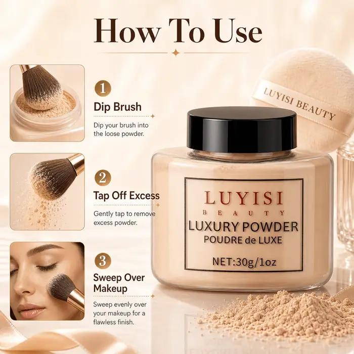 Poudre libre de luxe pour la beauté, poudre de finition et fixatrice pour une peau lisse et mate, poudre visage translucide et légère, longue tenue.
