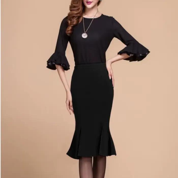 Jupe longue sirène Helabes taille haute avec volants polyester coupe ajustée pour femmes grandes tailles occasions printemps automne