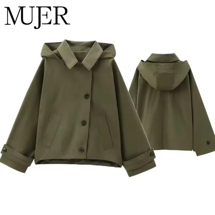 MUJER Trench Coat à capuche pour femme Coupe-vent à manches longues pour femme Nouveau en manteaux et vestes pour femme Manteaux d'hiver Femme Trench