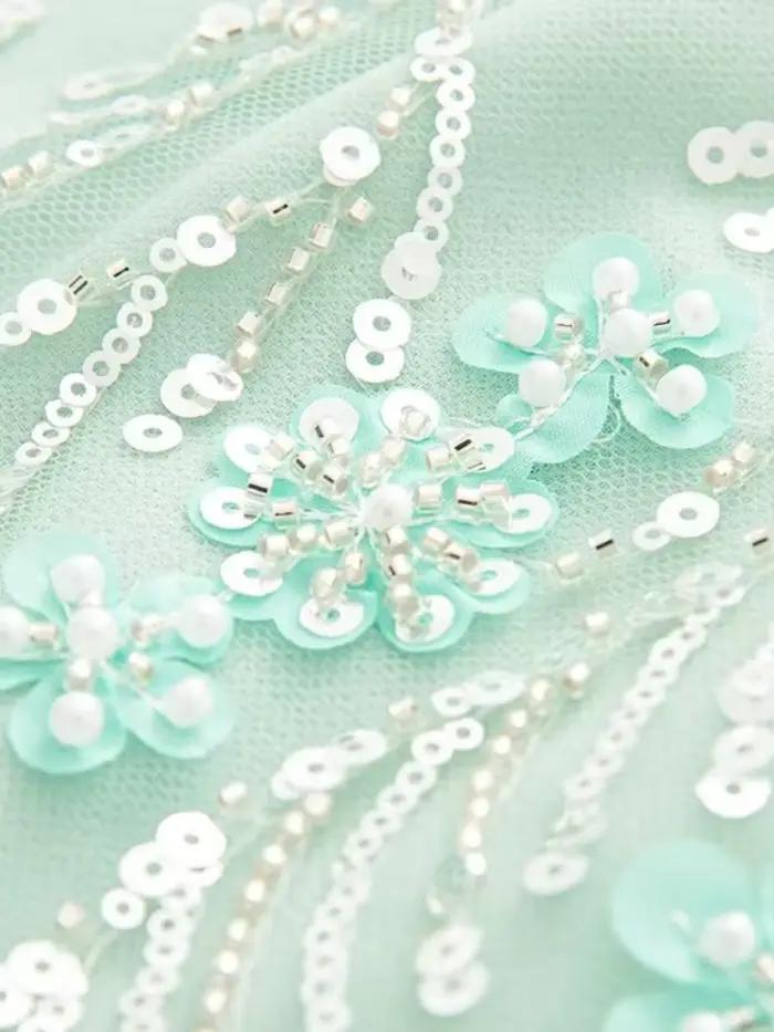 Mini Jupe Floral à Paillettes et Perles en Polyester Haute Qualité pour Femmes, Occasions Spéciales, Vacances d'Été, Sorties Plage, Tenue d'Anniversaire
