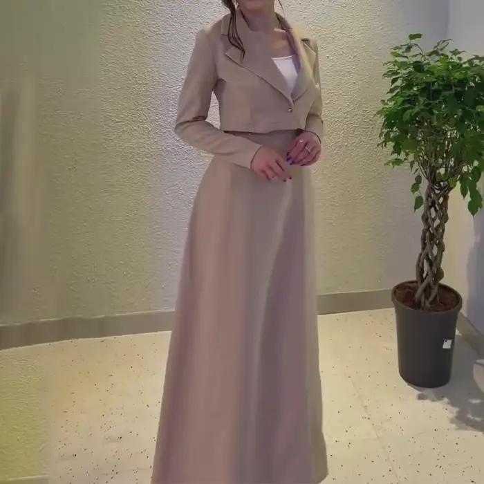 Femmes jupe costume musulman 2 pièces ensembles haut jupes longues tenues vague point imprimé 2025 automne marocain dubaï Islam Ensemble Ramadan