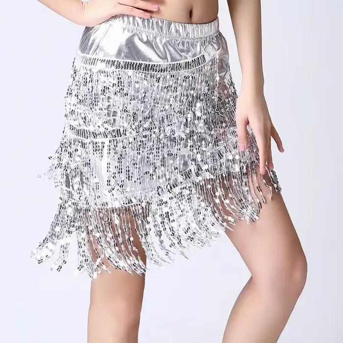 Jupe à franges en cuir verni et paillettes pour femme danse latine occasion spéciale compétition spectacle