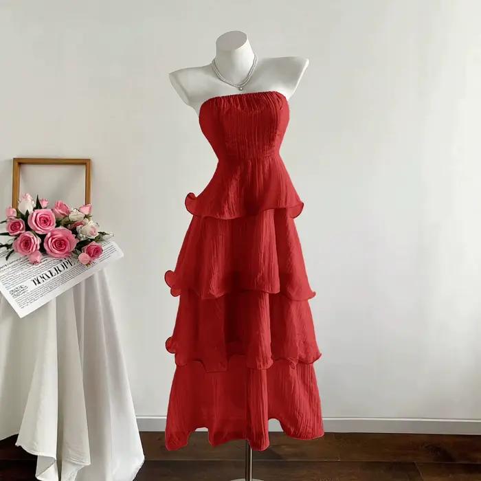 Jupe mi-longue amincissante plissée couleur unie style princesse