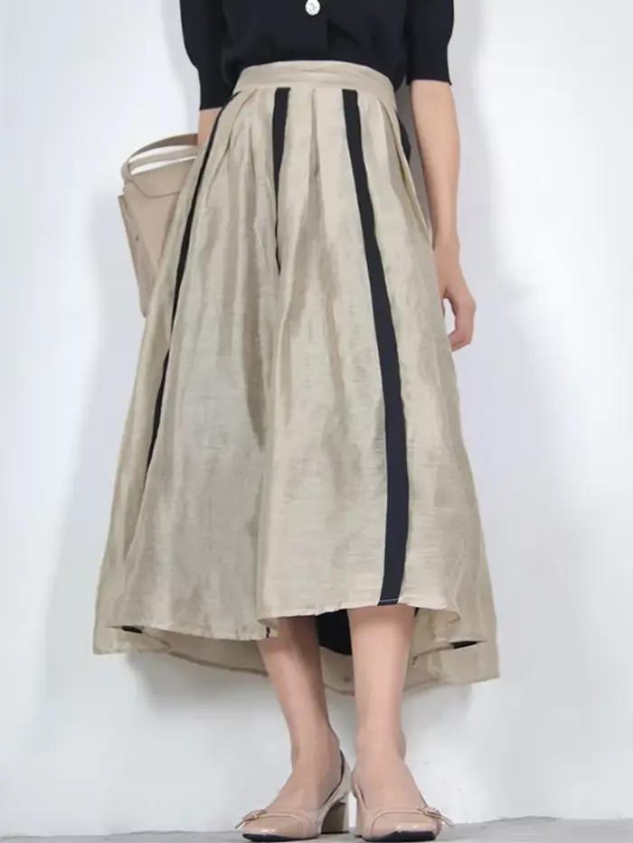 Jupe mi-longue plissée en lin mixte style français élégant à offrir pour femme printemps été occasions spéciales