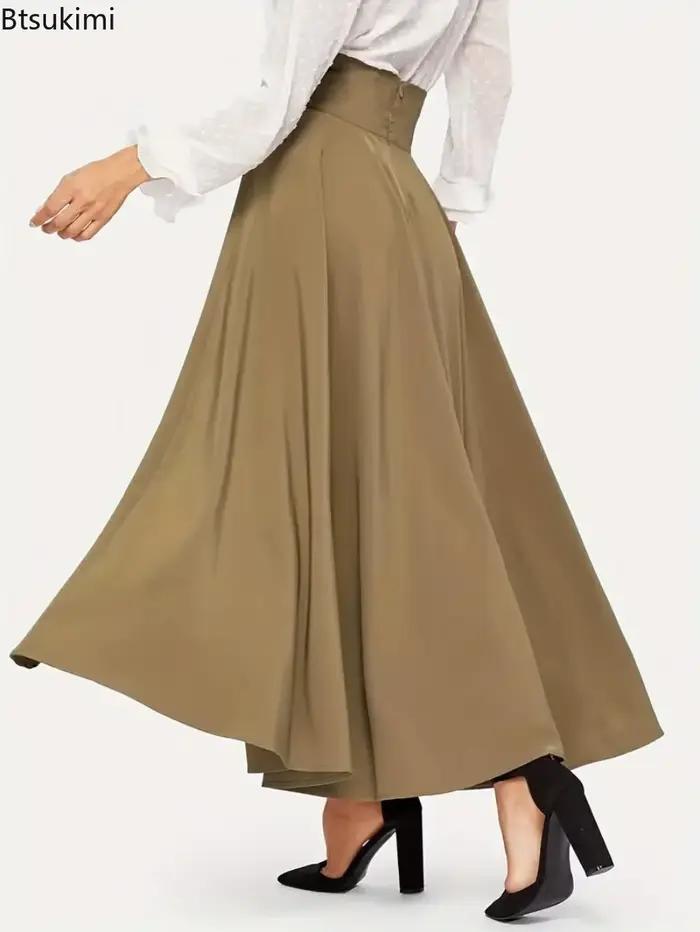 Jupe longue plissée taille haute pour femme 2026