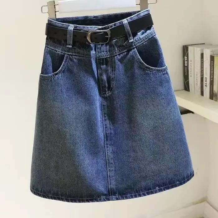 Mini jupe en Denim vieilli Vintage pour femmes, taille haute, amincissante, ligne a, moulante, polyvalente, Style Petite