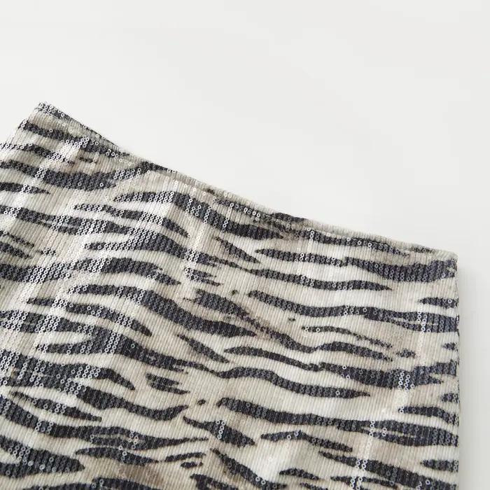 Mini jupe à paillettes scintillantes imprimé zèbre pour femme