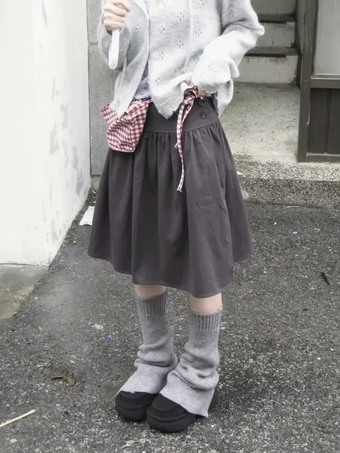 Saia mode Vintage a-ligne Faldas Mujer printemps Y2k bourgeon jupes femmes solide coréen Streetwear longue jupe enveloppement Cuteore gothique