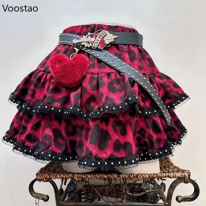 Jupe en jean style Lolita vintage japonaise esthétique Y2K pour femmes mini gothique imprimé léopard streetwear Harajuku punk JK sortie nocturne
