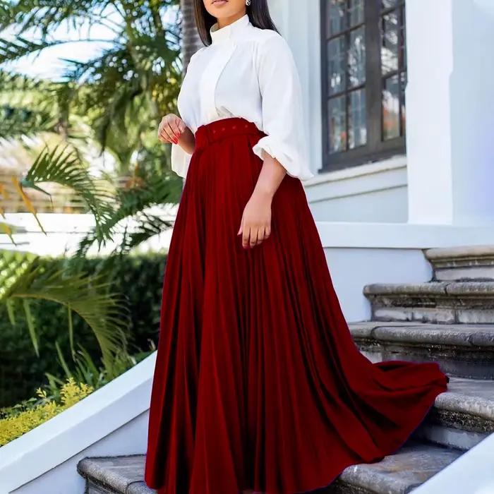 Femmes jupe plissée taille ceinture une ligne élégante à la mode Occasion formelle bureau dame modeste Date femme africaine nouveau 2025