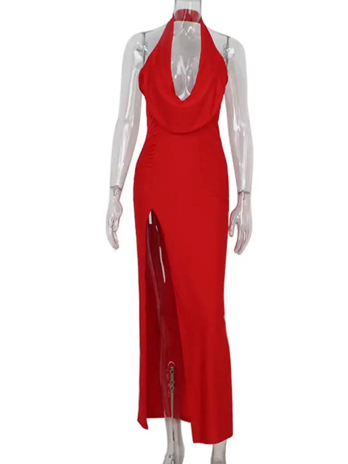 Robe d'été sexy dos nu rouge et noire pour femme, élégante robe de soirée d'anniversaire, robe longue moulante de luxe pour bal de promo, Vestidos