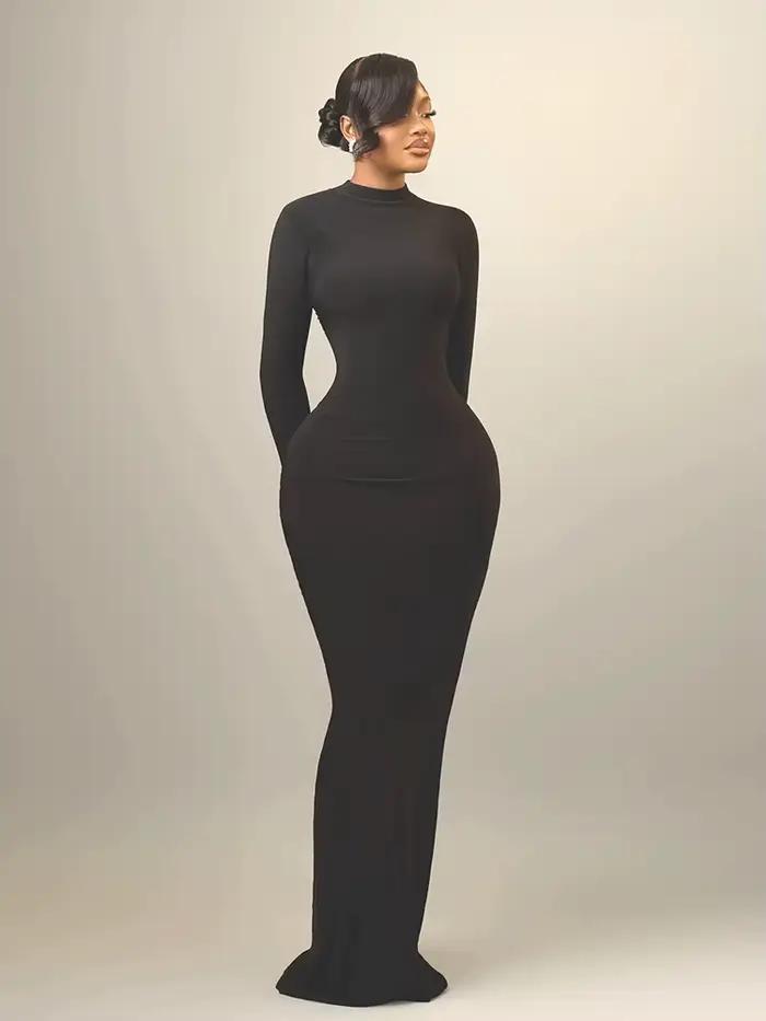 Robe moulante noire sexy pour femme, robe dos nu, robe de soirée sirène à manches longues printemps-été, robe maxi élégante pour événement