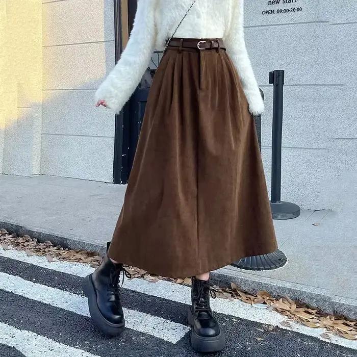Jupe longue Vintage en velours côtelé pour femme