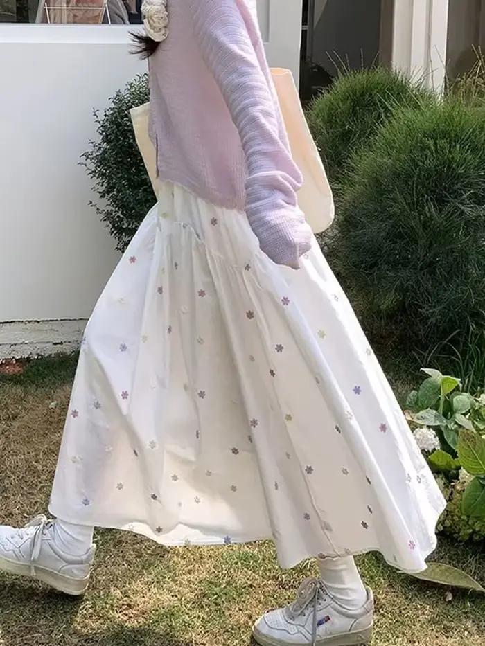 Jupe ample française vintage décontractée fleurie en coton polyester pour femmes soirees officielles printemps été