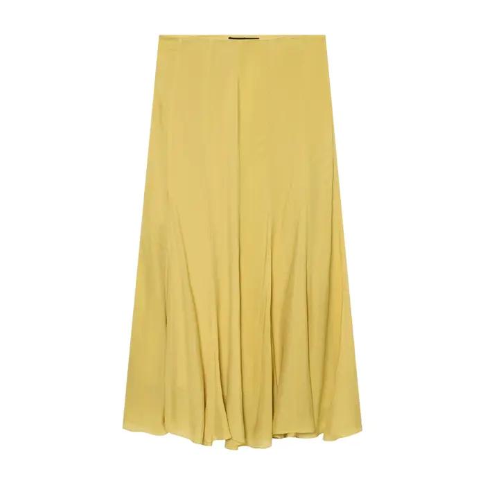 Jupe longue jaune sexy style urbain couleur unie décontractée polyester pur tendance pour femme transfrontalière Asie du Sud-Est