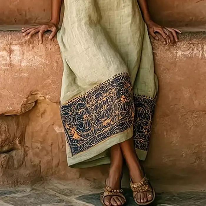 Robe longue ethnique sexy à épaules dénudées et découpes pour femme, imprimé géométrique, poches, coupe ample, maxi-robe décontractée pour le printemps et l'été, idéale pour les vacances