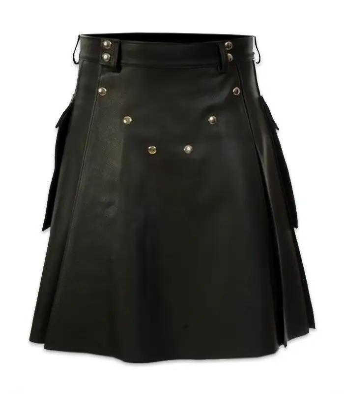 Jupe de Festival de fête kilt écossais en simili cuir avec poches cargo