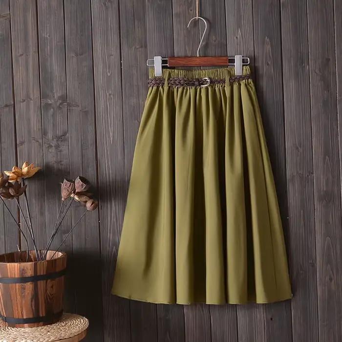 Jupe plissée mi-longue avec ceinture pour femme