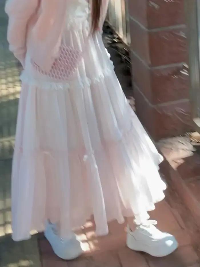 Jupes douces femmes nœud papillon dentelle Patchwork Stretch taille haute printemps 2025 mode élégante jupe longue femme décontracté