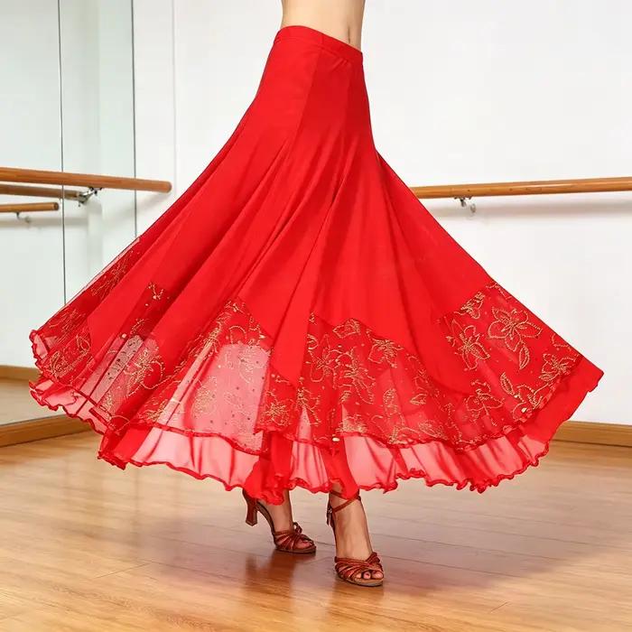 Jupe longue élégante pour femme, costume de danse latine, de bal et de rave