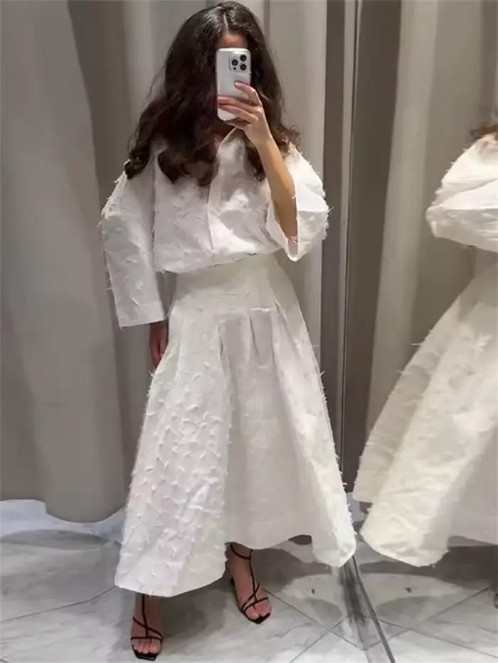 Chemise élégante jupe 2 pièces ensemble femmes 2025 été revers à manches longues