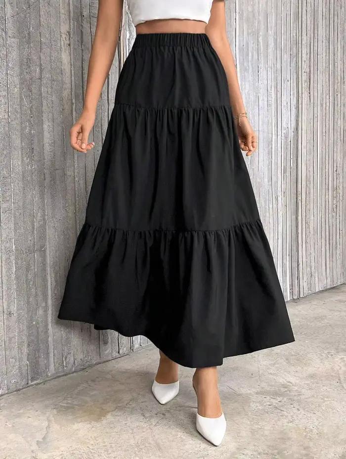 Jupe à ourlet à volants pour femmes trapèze taille haute uni décontractée et polyvalente pour tenues quotidiennes occassions spéciales