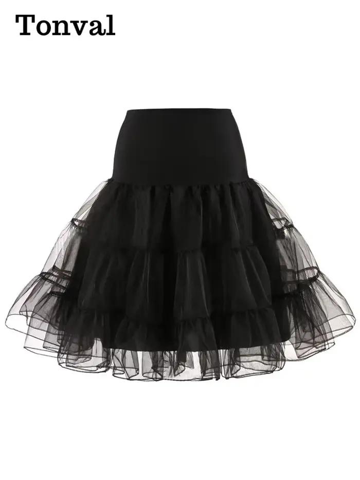 Tonval plissé Vintage Voile sous-jupe Ballet Tutu jupes pour femmes 50s rétro jupe mariage élégant fête jupon