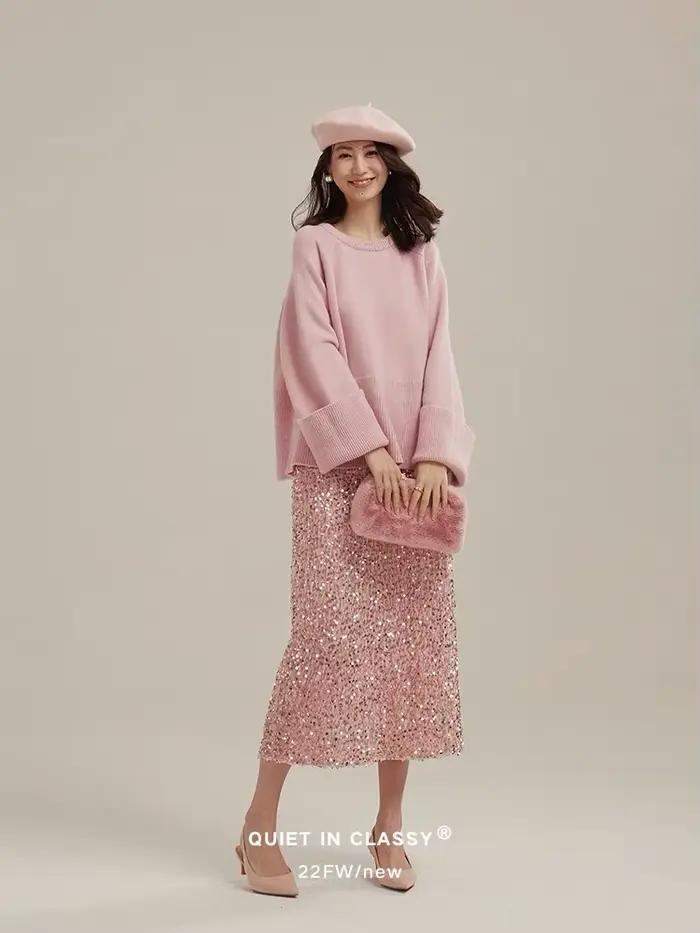 Hirsionsan-Jupe à paillettes taille haute pour femme