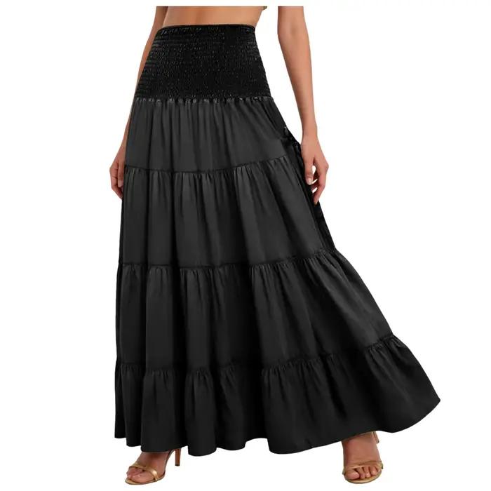 Boho fée jupes femmes à plusieurs niveaux Convertible robe bustier avec poches Vintage Hippie gitane a-ligne Maxi jupe polyvalente Sarong