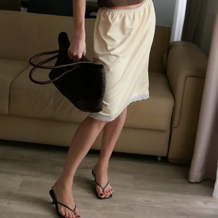 Jupes droites mi-longues en Satin de soie pour femmes