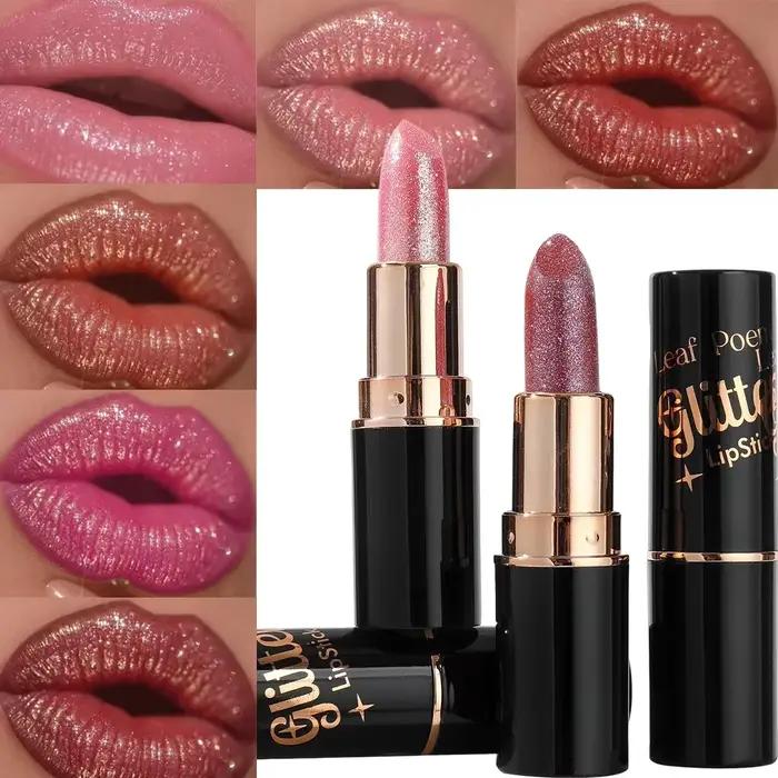 Tube noir brillant diamant rouge à lèvres perle hydratant paillettes teinte baume imperméable durable brillant à lèvres miroitant Sexy maquillage pour les lèvres