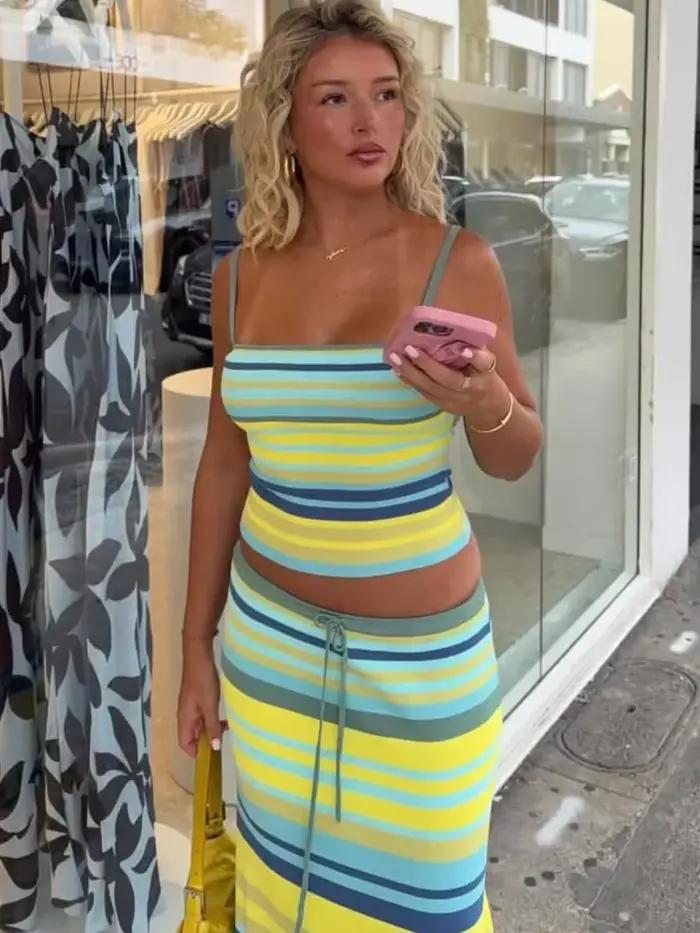 Ensemble jupe taille basse rayée chic pour femme