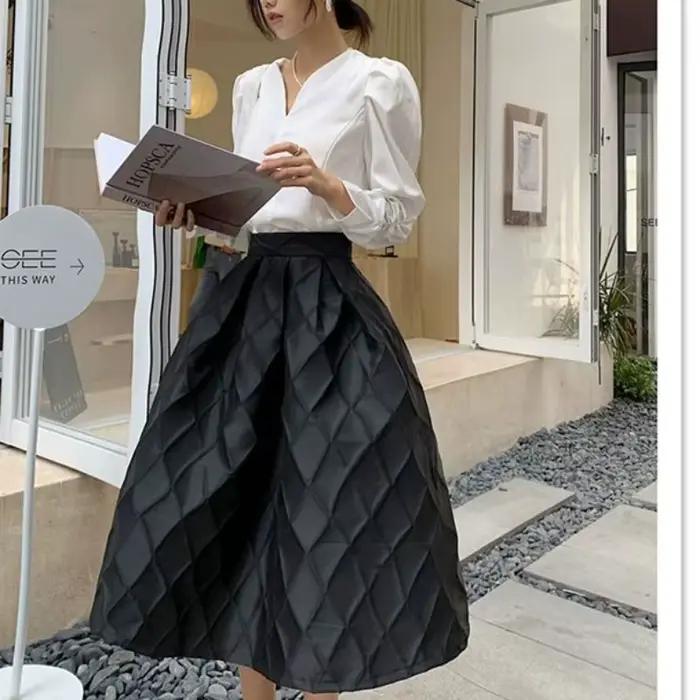 2025 Faldas Mujer De Moda Simple Vintage Jupe femmes mode tempérament grande balançoire