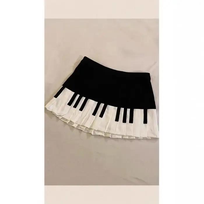 Demi-jupe de Piano rétro américain noir et blanc pour femmes