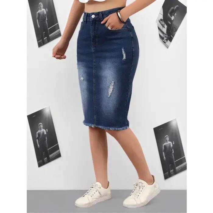 Jupe en jean décontractée bleu foncé pour femme