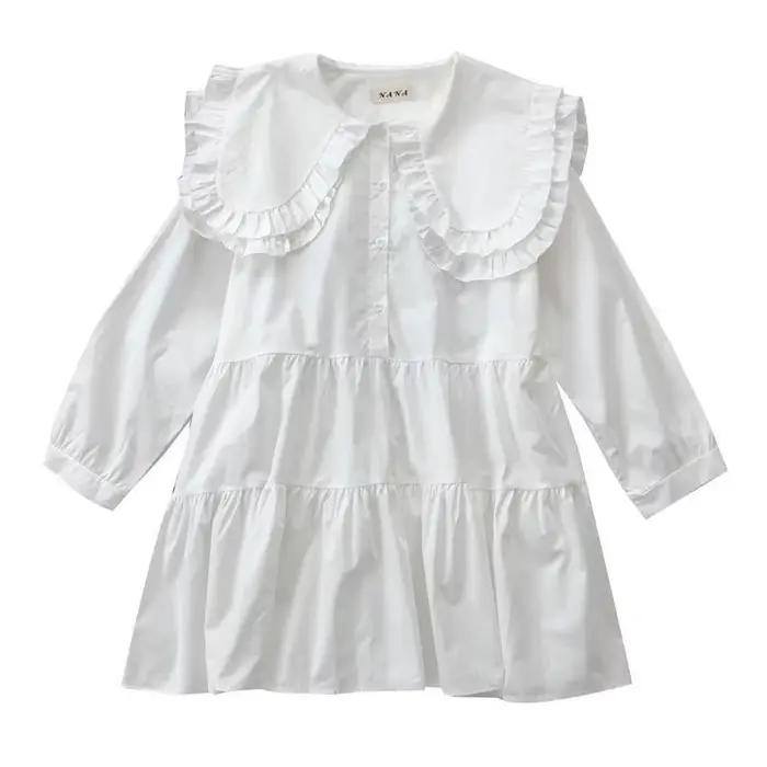 Chemisier Long pour femmes, col Peter Pan, manches longues, volants, grande taille, chemises amples et surdimensionnées, couverture en coton, nouvelle collection printemps 2021
