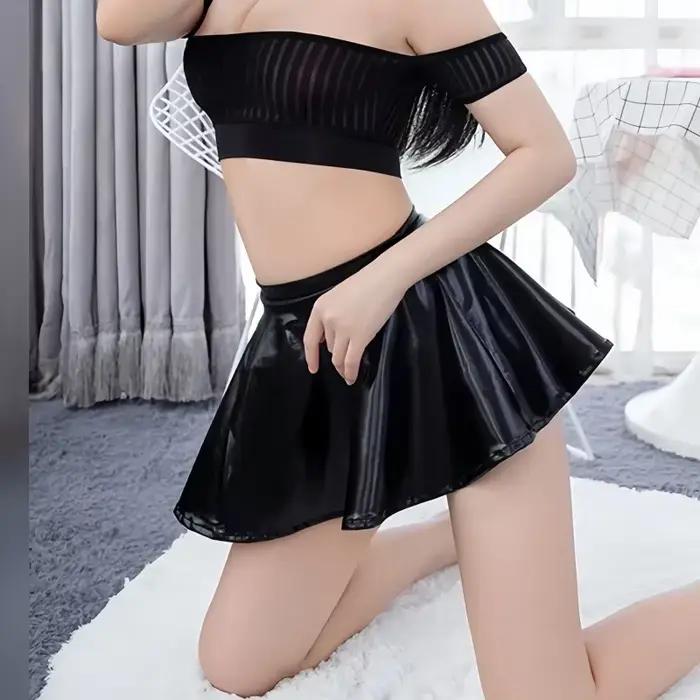 Mode coréenne taille haute en cuir noir a-ligne jupes plissées Sexy portefeuille hanches courte Mini jupe pour les femmes boîte de nuit vêtements de rue