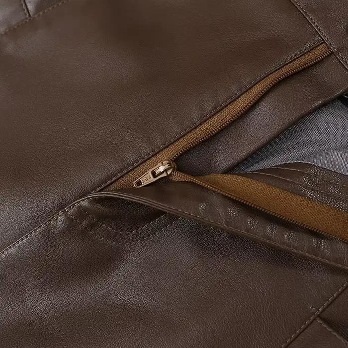 ZUZK – jupe trapèze en cuir Pu avec ceinture pour femmes