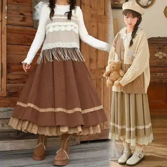 Jupe longue taille haute évasée style Y2K pour femme