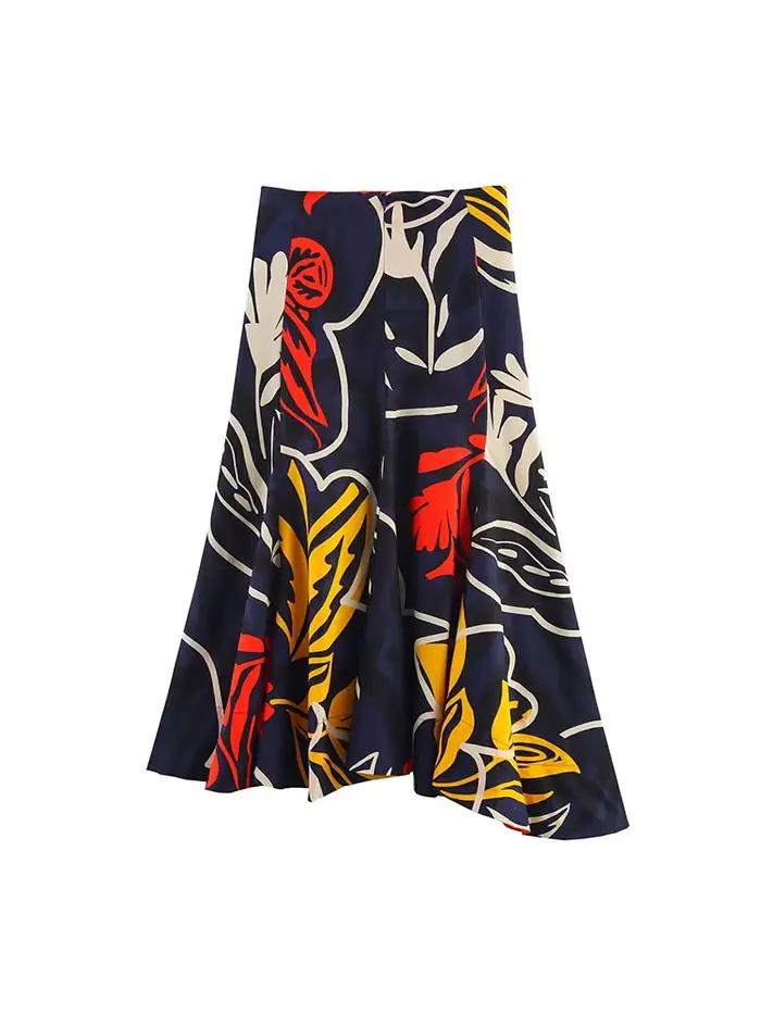 TFAFXY Jupe femme ourlet asymétrique imprimé jupes mi-longues